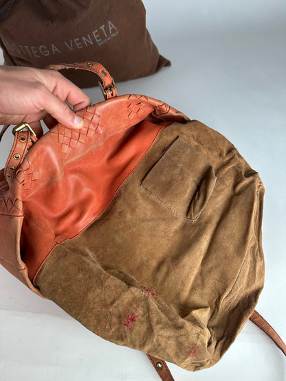 Vintage Bottega Veneta Intrecciato Leather Tote Bag Orange