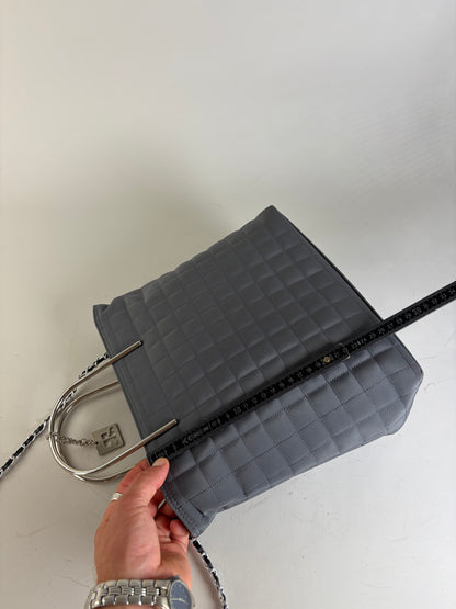 Vintage Courreges Quilted Nylon Tote Grey Silver