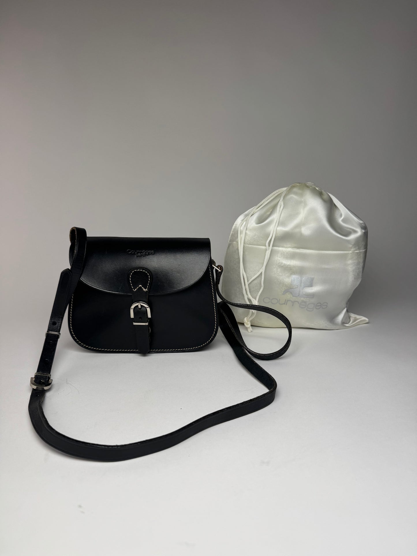 Vintage Courreges Crossbody Leather Bag Black
