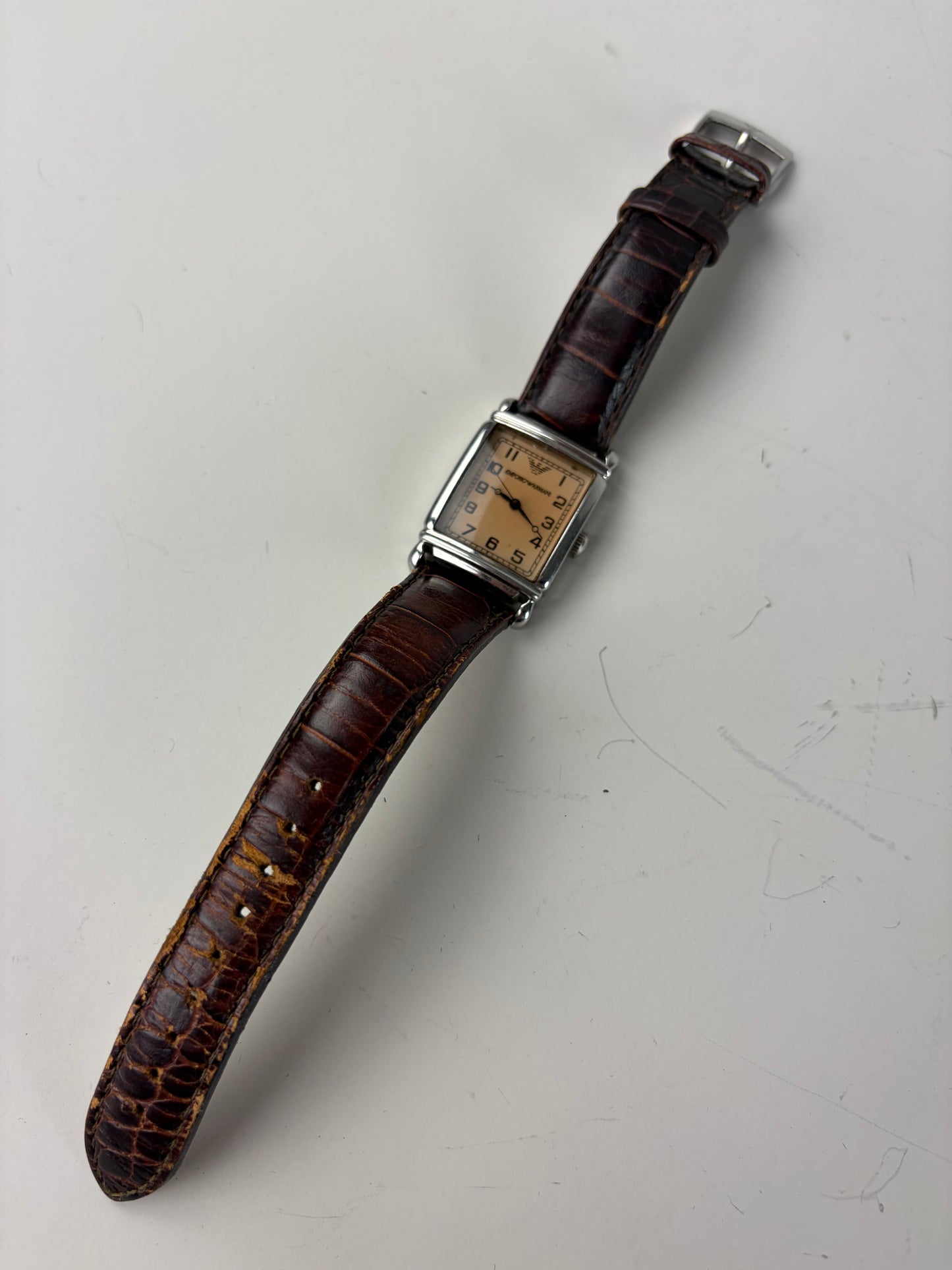 Vintage Emporio Armani Leather Strap Wristwatch Brown Beige