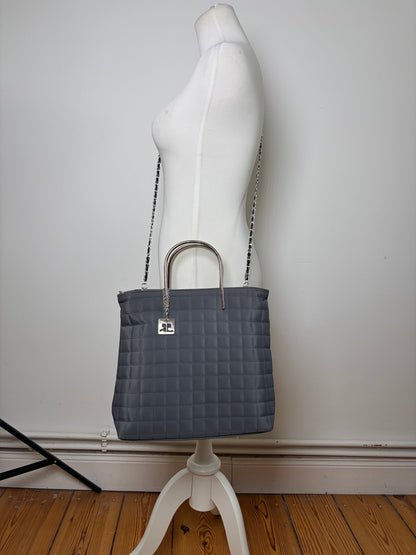 Vintage Courreges Quilted Nylon Tote Grey Silver