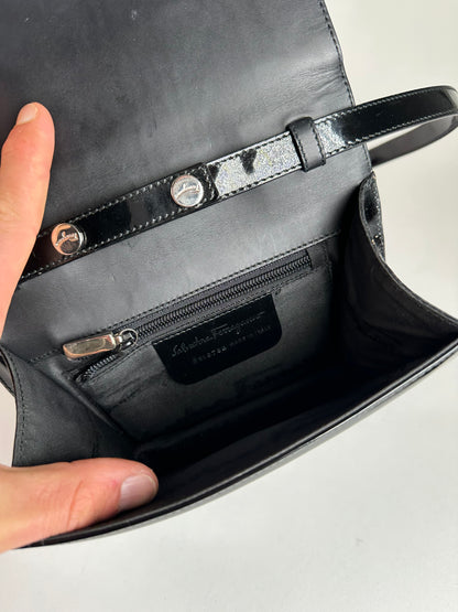Vintage Salvatore Ferragamo Patent Crossbody Bag Black