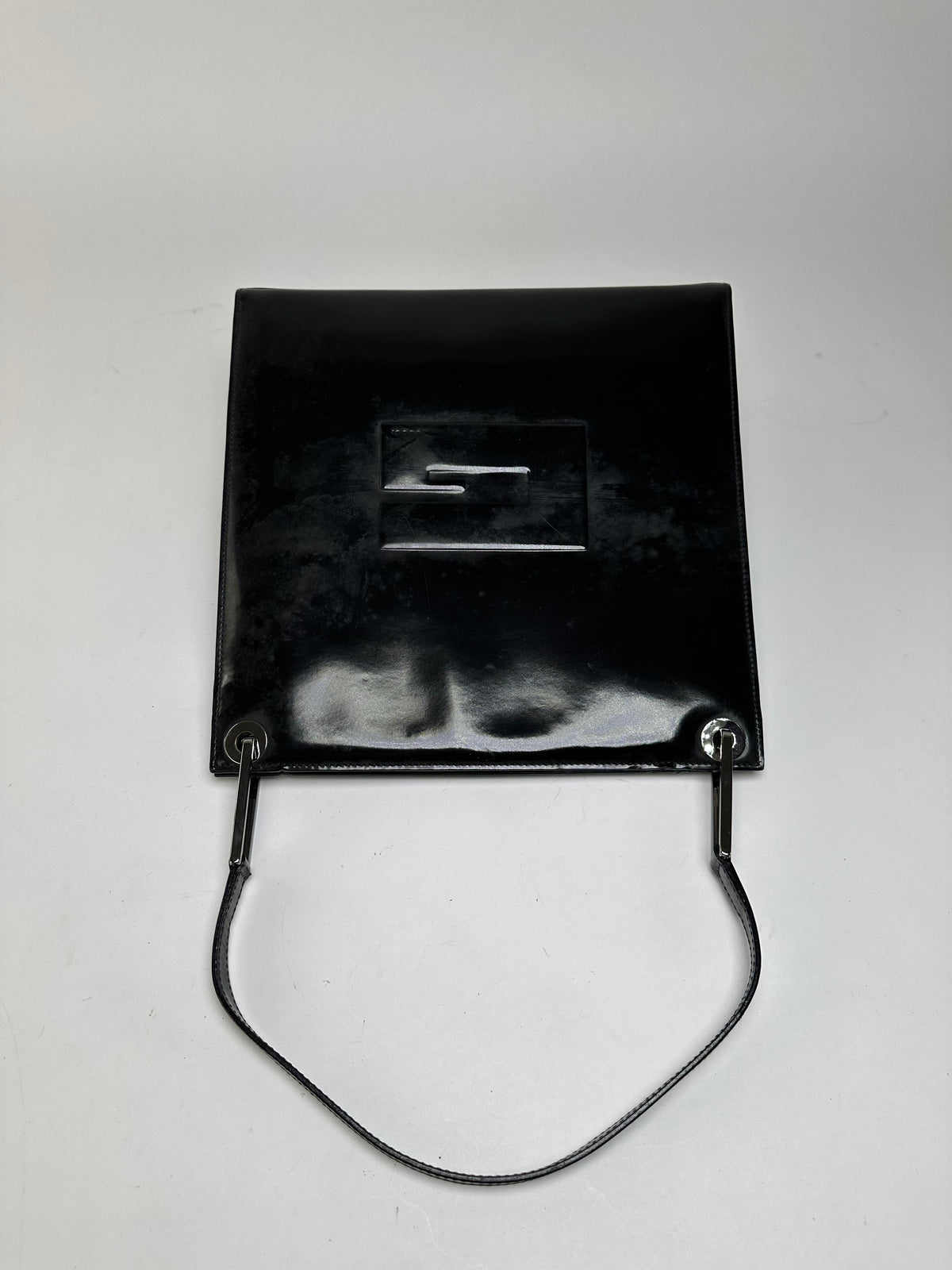 Vintage Gucci Patent Leather Tote Black Silver