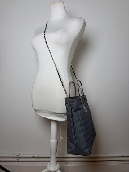 Vintage Courreges Quilted Nylon Tote Grey Silver