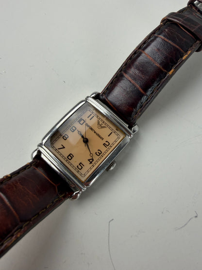 Vintage Emporio Armani Leather Strap Wristwatch Brown Beige