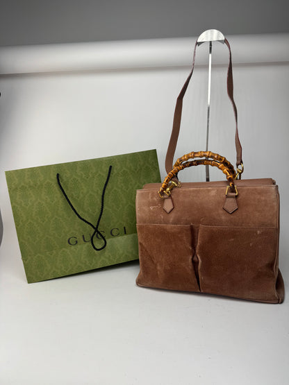 Sac vintage Gucci en daim et bambou à 2 voies marron