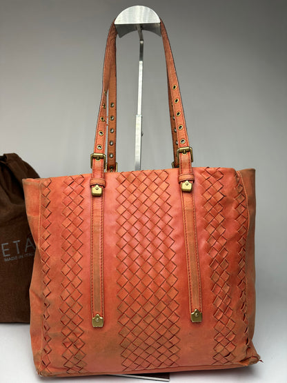 Vintage Bottega Veneta Intrecciato Leather Tote Bag Orange