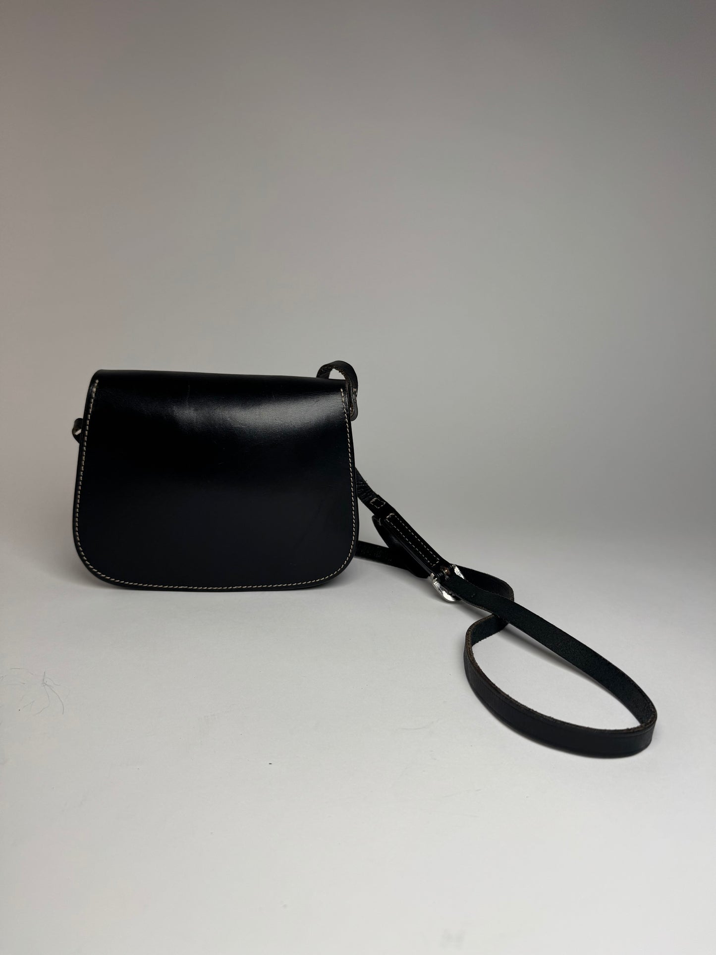 Vintage Courreges Crossbody Leather Bag Black