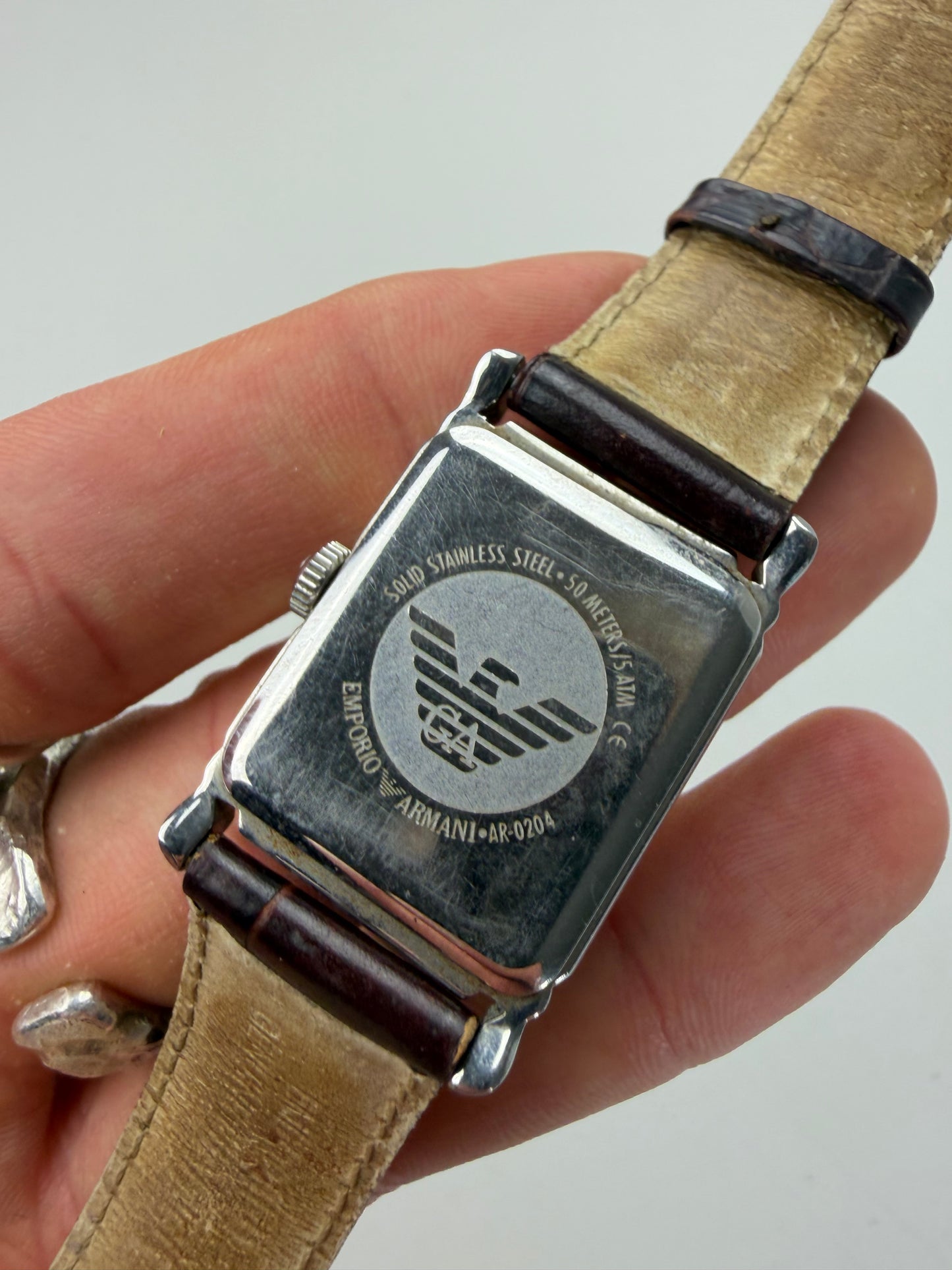 Vintage Emporio Armani Leather Strap Wristwatch Brown Beige