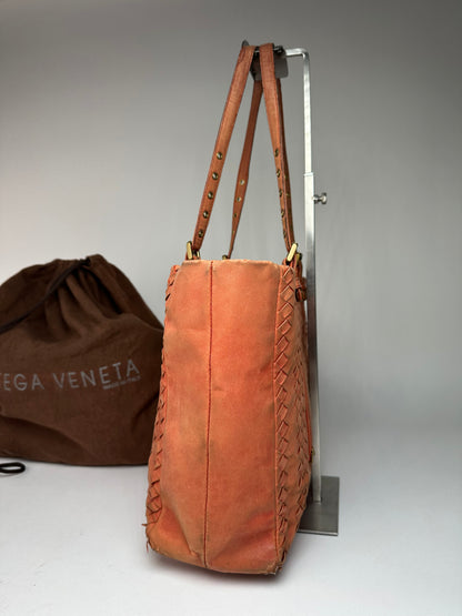 Vintage Bottega Veneta Intrecciato Leather Tote Bag Orange