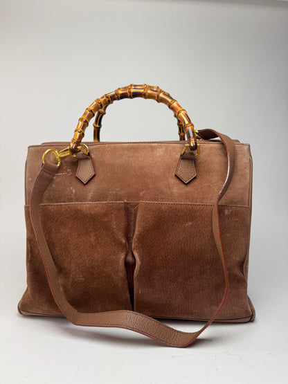 Sac vintage Gucci en daim et bambou à 2 voies marron