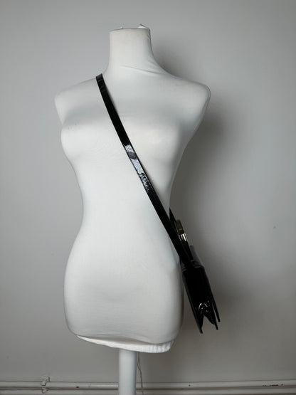 Vintage Salvatore Ferragamo Patent Crossbody Bag Black