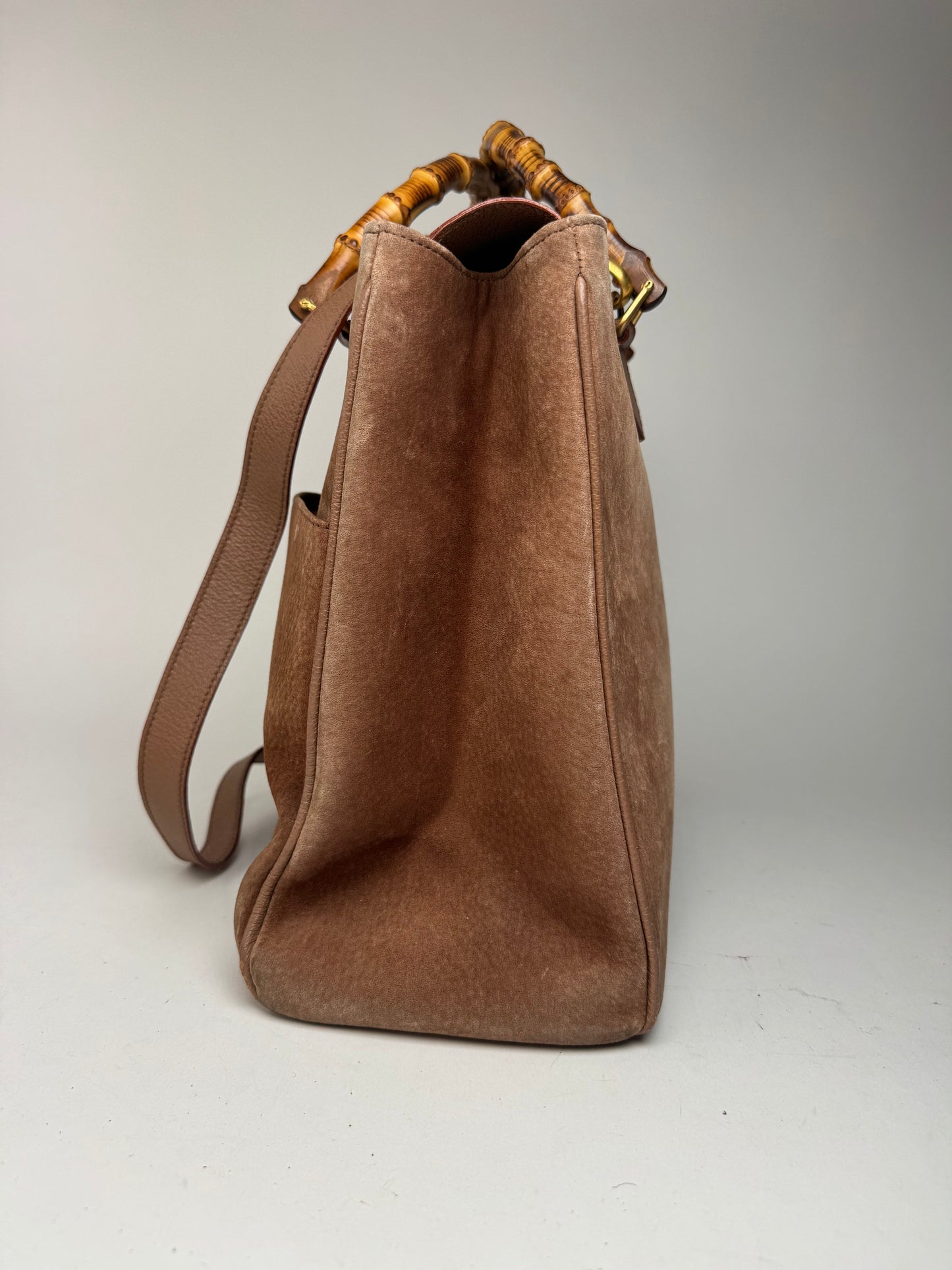 Sac vintage Gucci en daim et bambou à 2 voies marron