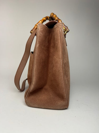 Sac vintage Gucci en daim et bambou à 2 voies marron