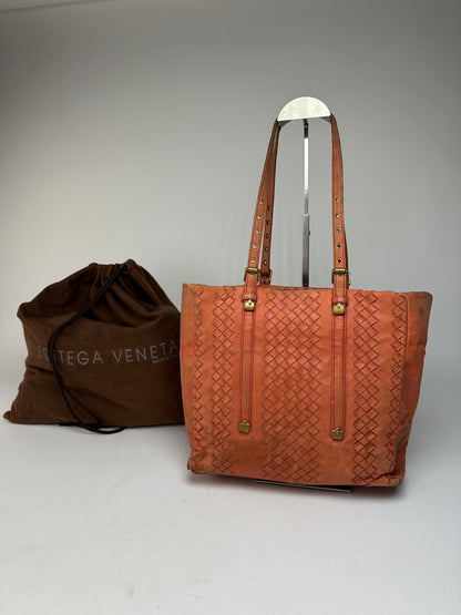 Vintage Bottega Veneta Intrecciato Leather Tote Bag Orange