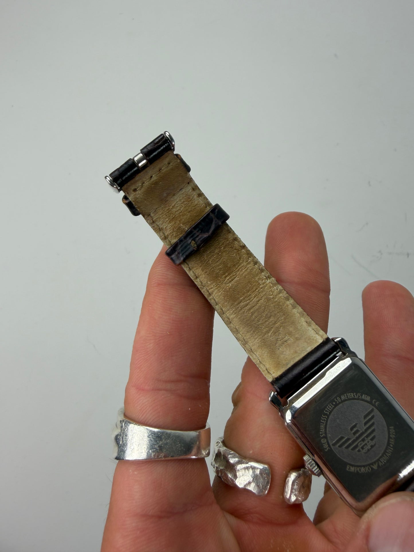 Vintage Emporio Armani Leather Strap Wristwatch Brown Beige