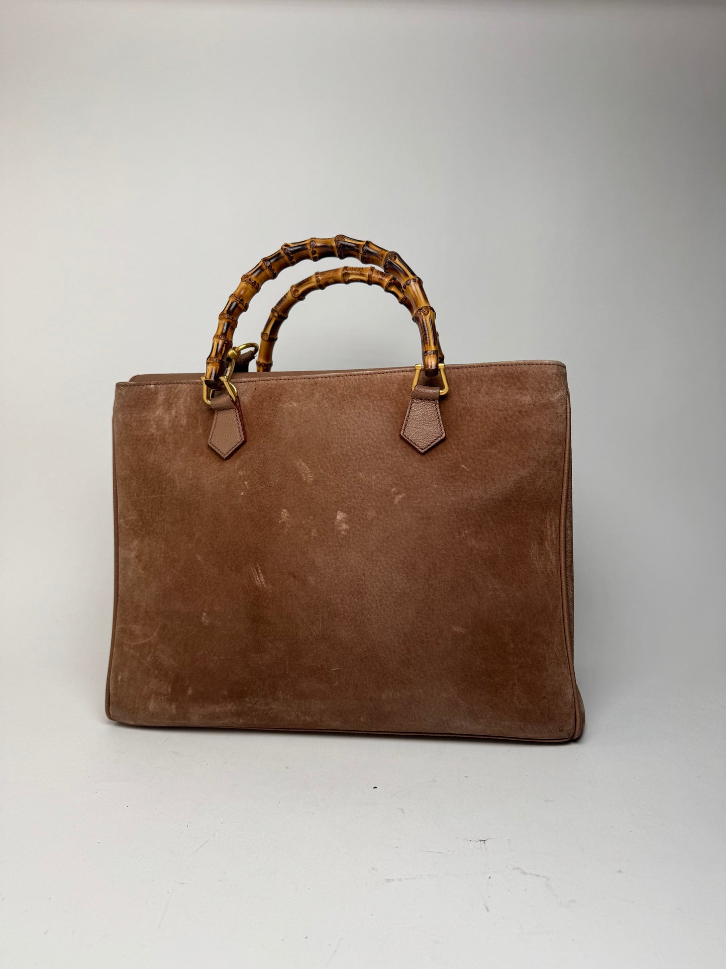 Sac vintage Gucci en daim et bambou à 2 voies marron