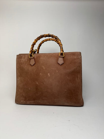Sac vintage Gucci en daim et bambou à 2 voies marron