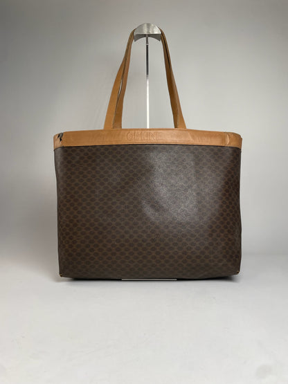 Vintage Celine Paris Triomphe Monogram Leather Tote Bag Brown
