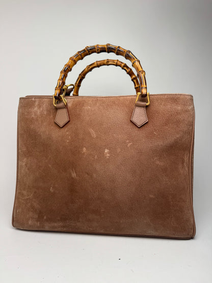 Sac vintage Gucci en daim et bambou à 2 voies marron