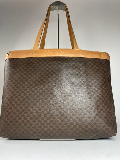 Vintage Celine Paris Triomphe Monogram Leather Tote Bag Brown