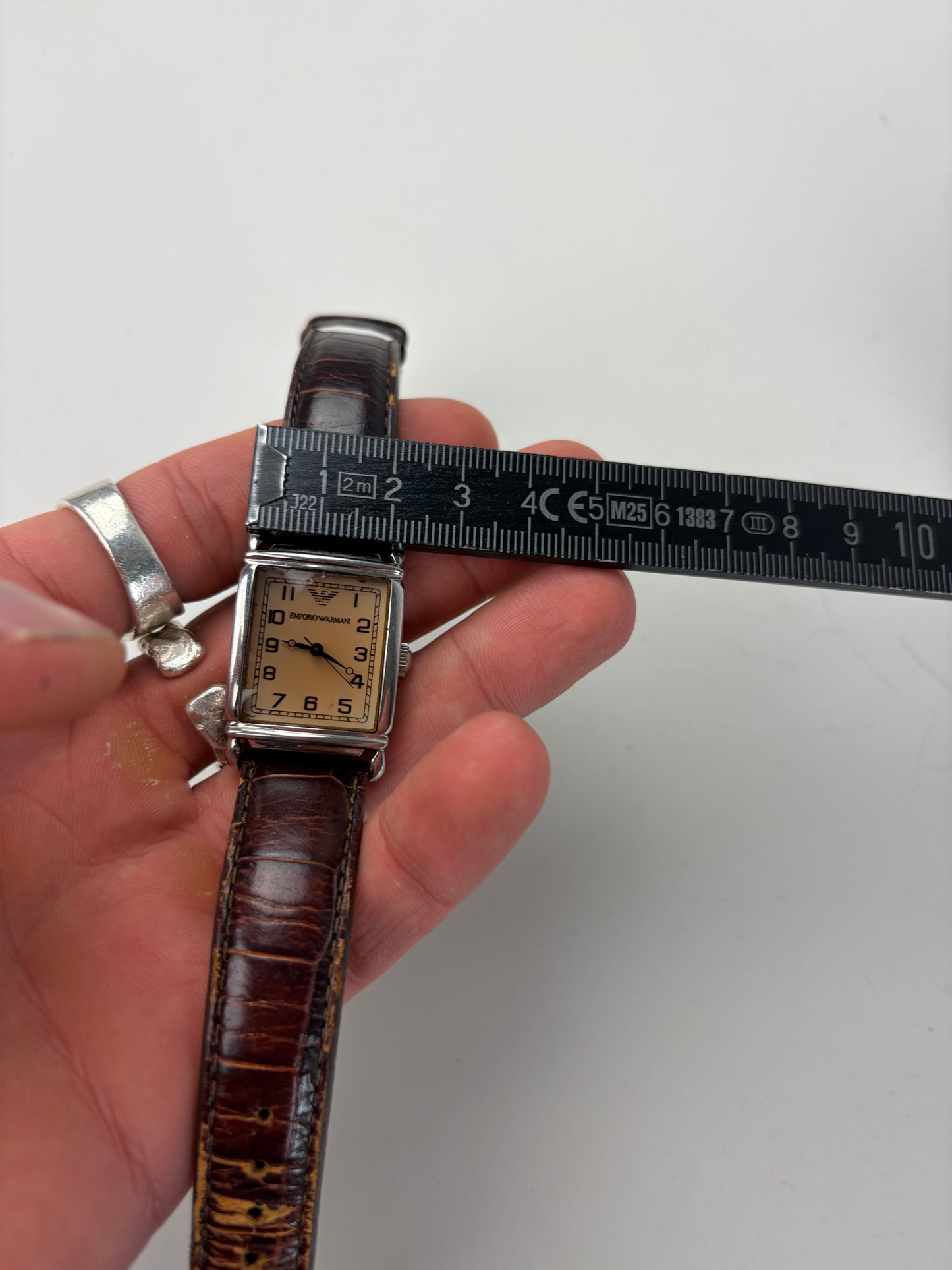 Vintage Emporio Armani Leather Strap Wristwatch Brown Beige