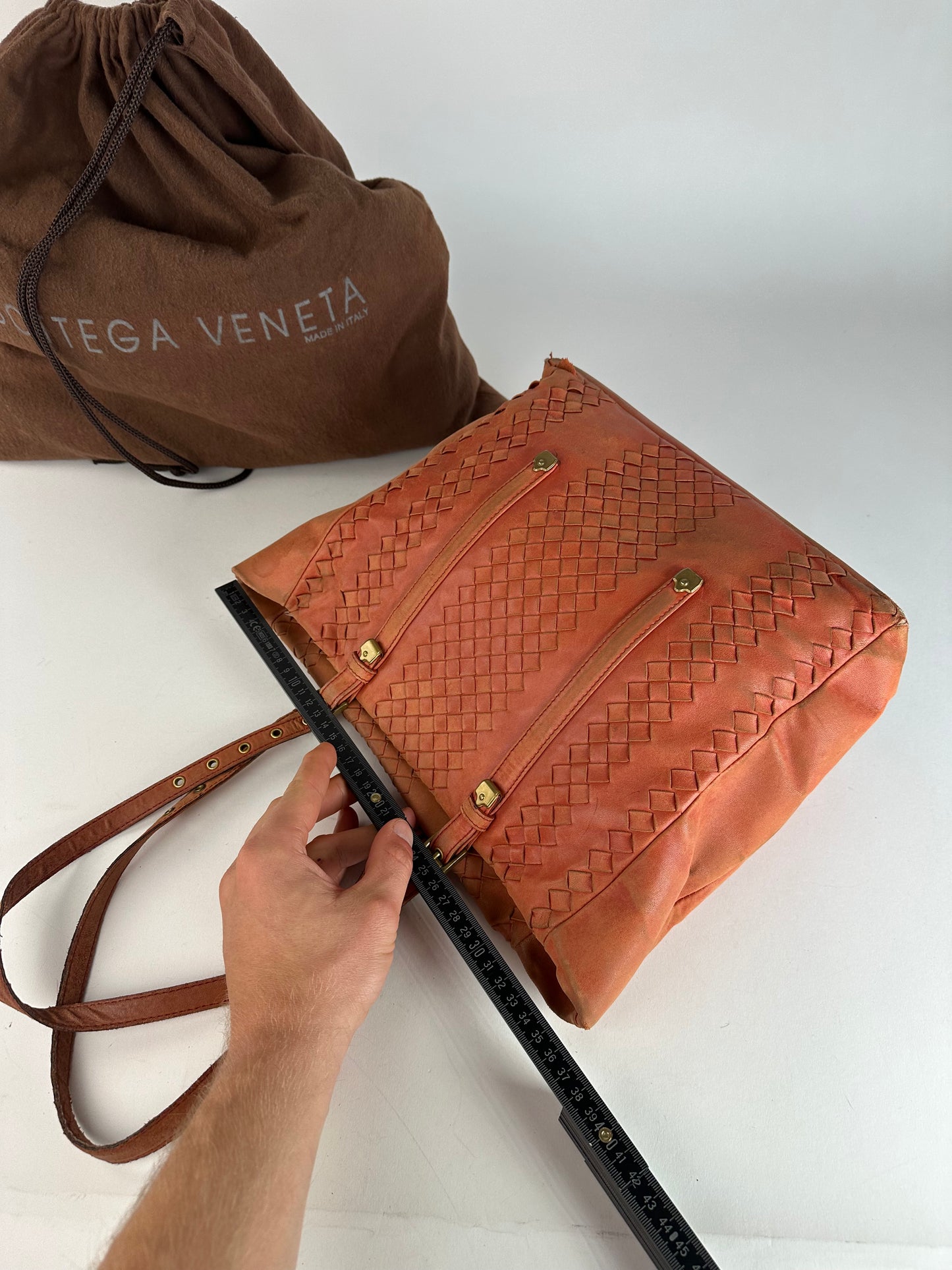 Vintage Bottega Veneta Intrecciato Leather Tote Bag Orange