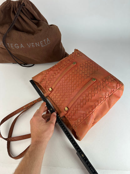 Vintage Bottega Veneta Intrecciato Leather Tote Bag Orange