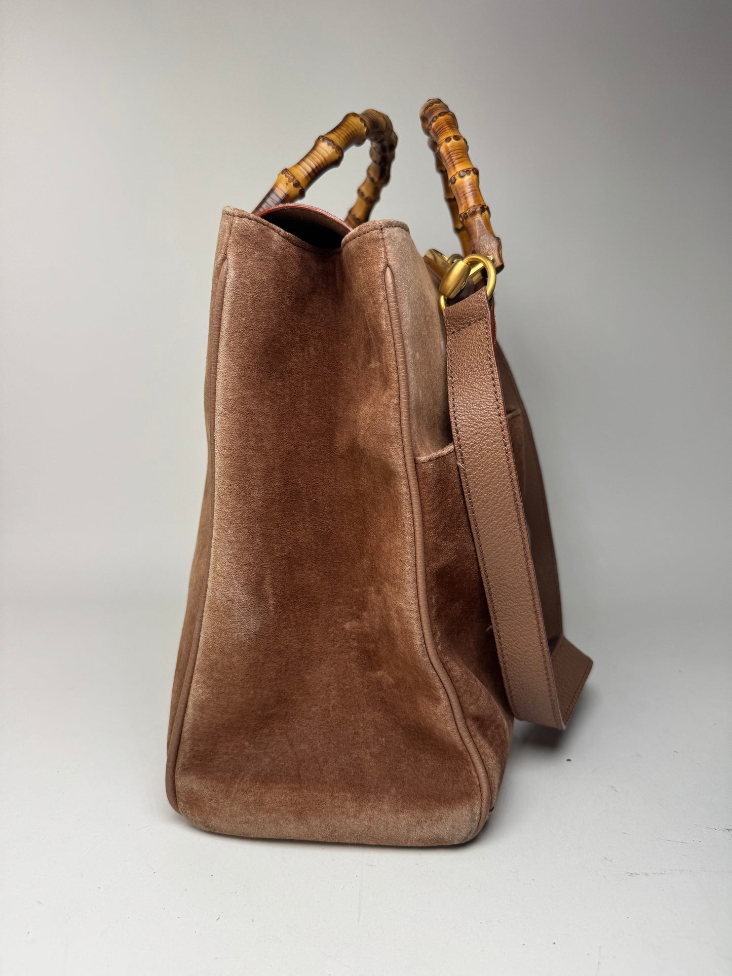 Sac vintage Gucci en daim et bambou à 2 voies marron