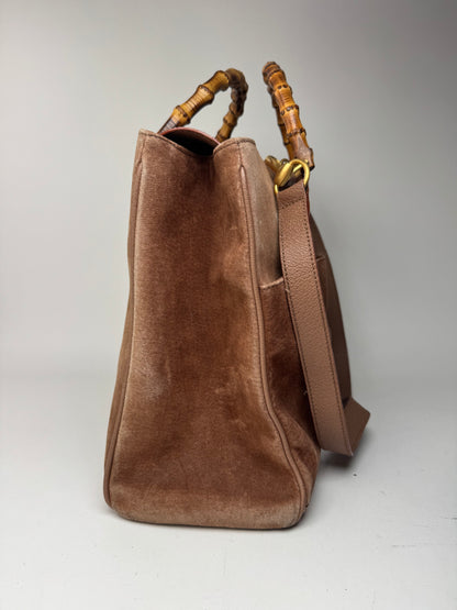 Sac vintage Gucci en daim et bambou à 2 voies marron