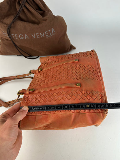 Vintage Bottega Veneta Intrecciato Leather Tote Bag Orange