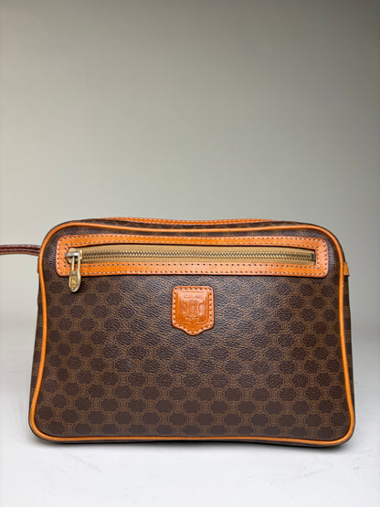 Vintage Celine Monogram Canvas Clutch Bag Brown Orange