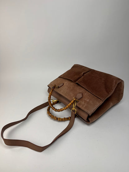 Sac vintage Gucci en daim et bambou à 2 voies marron