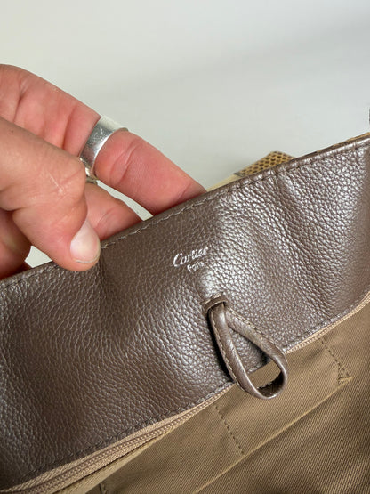 Vintage Cartier Canvas Tote Bag Beige Brown Silver