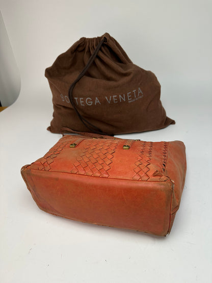 Vintage Bottega Veneta Intrecciato Leather Tote Bag Orange