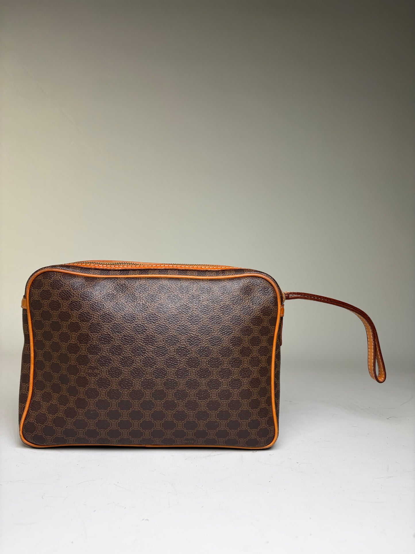 Vintage Celine Monogram Canvas Clutch Bag Brown Orange
