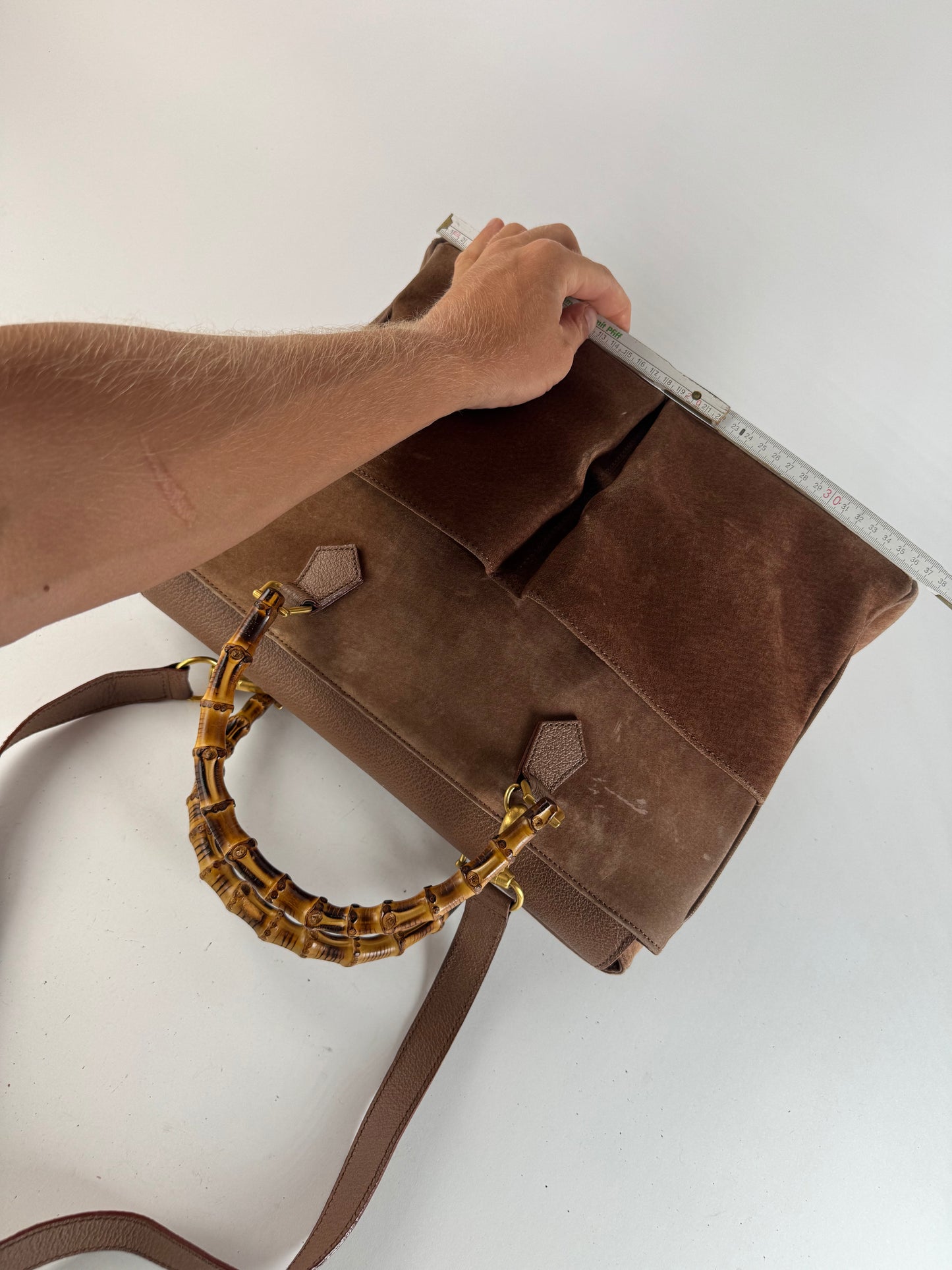 Sac vintage Gucci en daim et bambou à 2 voies marron
