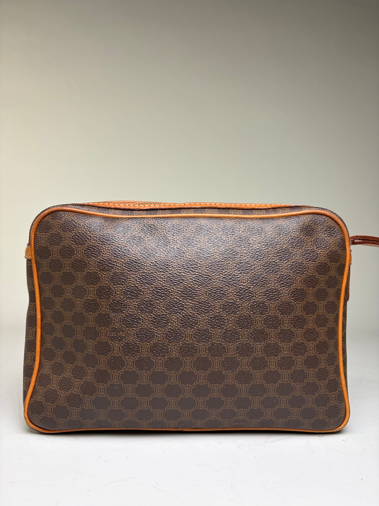 Vintage Celine Monogram Canvas Clutch Bag Brown Orange