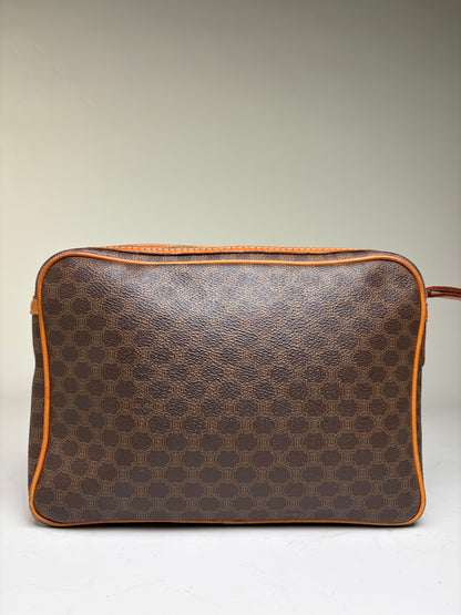 Vintage Celine Monogram Canvas Clutch Bag Brown Orange