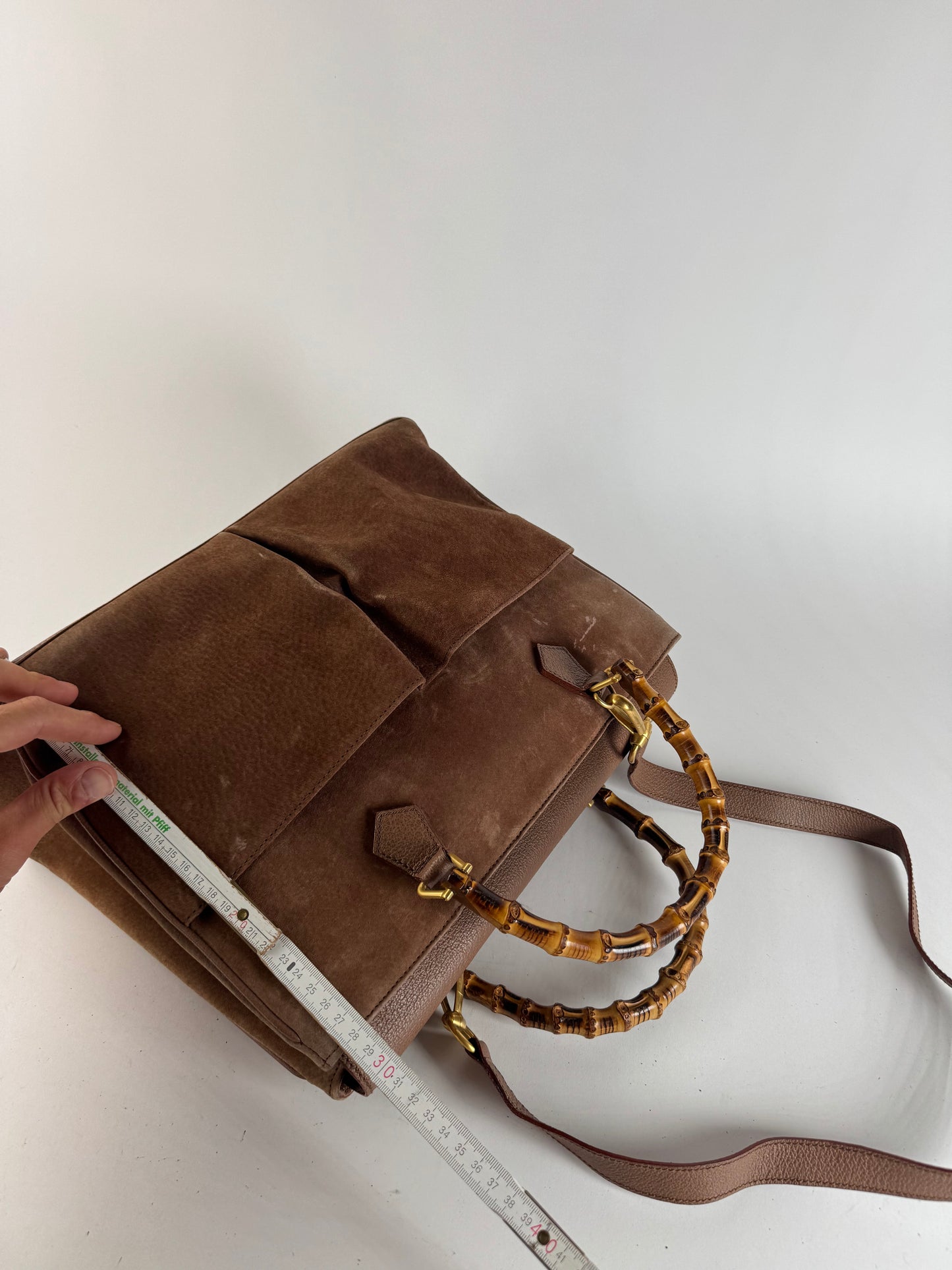 Sac vintage Gucci en daim et bambou à 2 voies marron