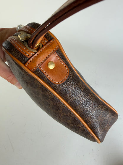 Vintage Celine Monogram Canvas Clutch Bag Brown Orange