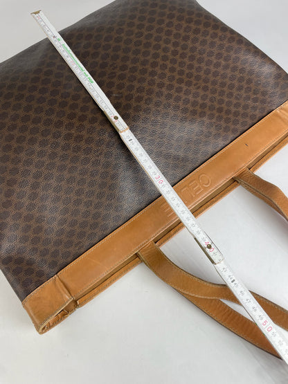 Vintage Celine Paris Triomphe Monogram Leather Tote Bag Brown