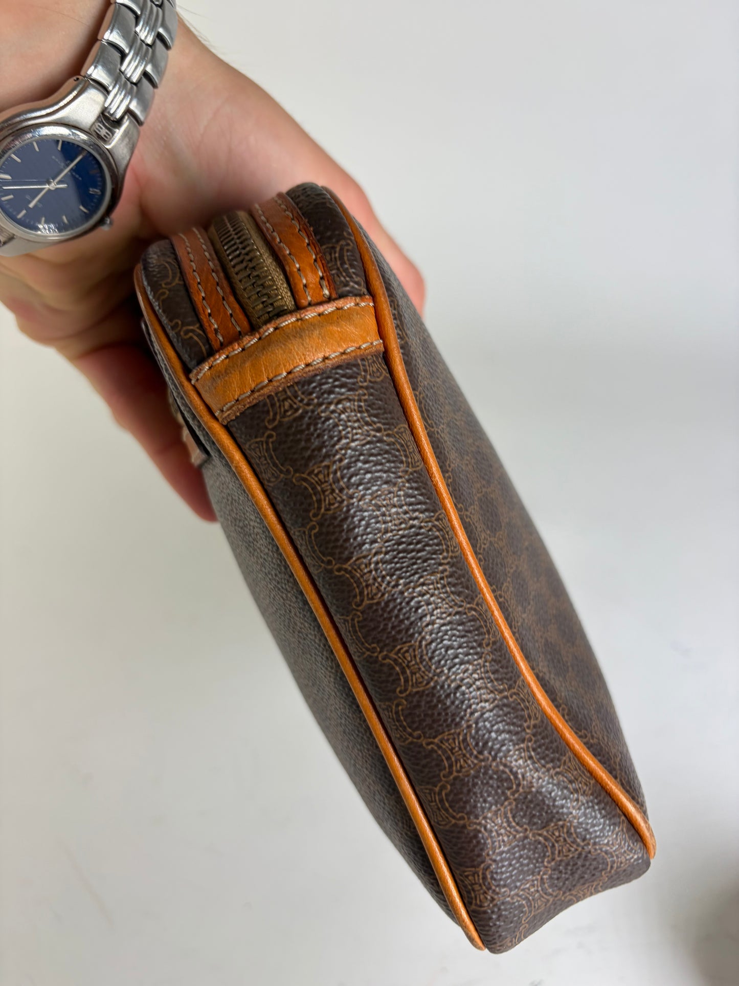 Vintage Celine Monogram Canvas Clutch Bag Brown Orange