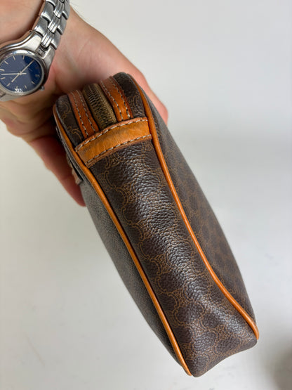 Vintage Celine Monogram Canvas Clutch Bag Brown Orange