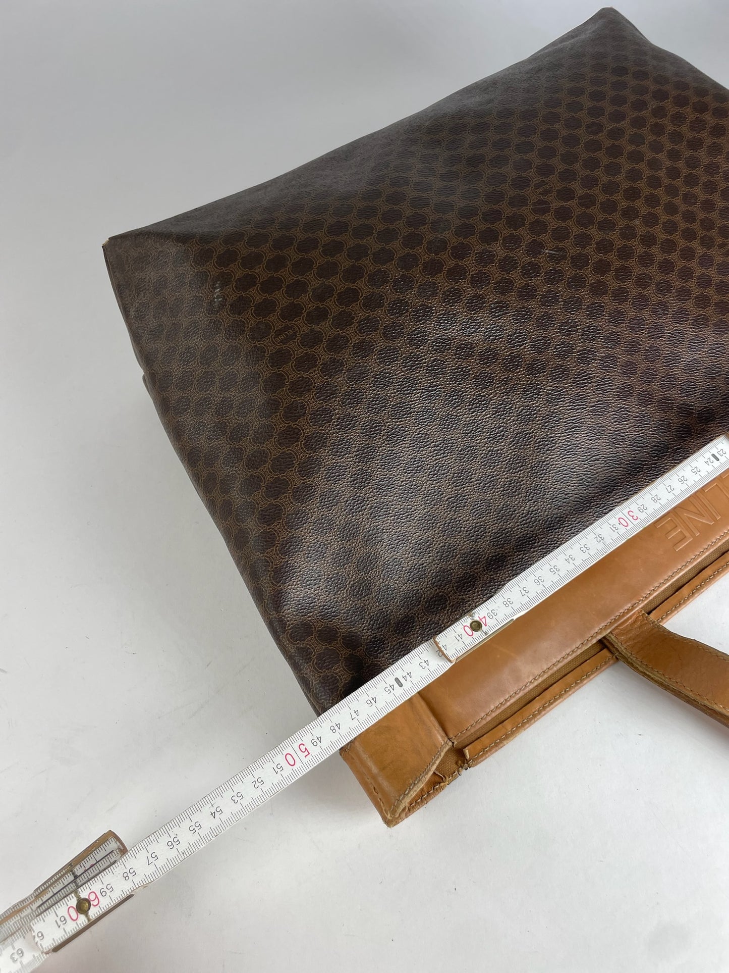 Vintage Celine Paris Triomphe Monogram Leather Tote Bag Brown