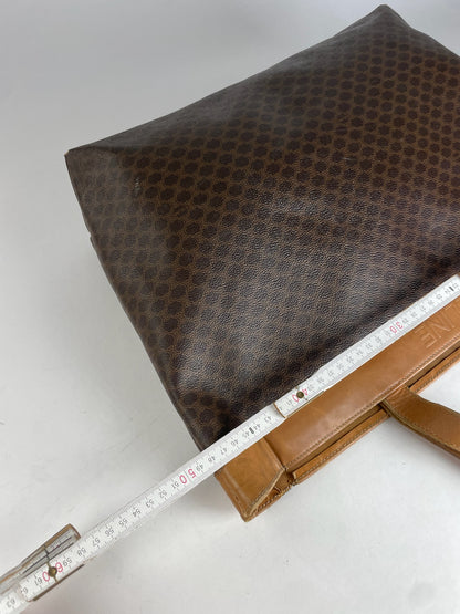 Vintage Celine Paris Triomphe Monogram Leather Tote Bag Brown