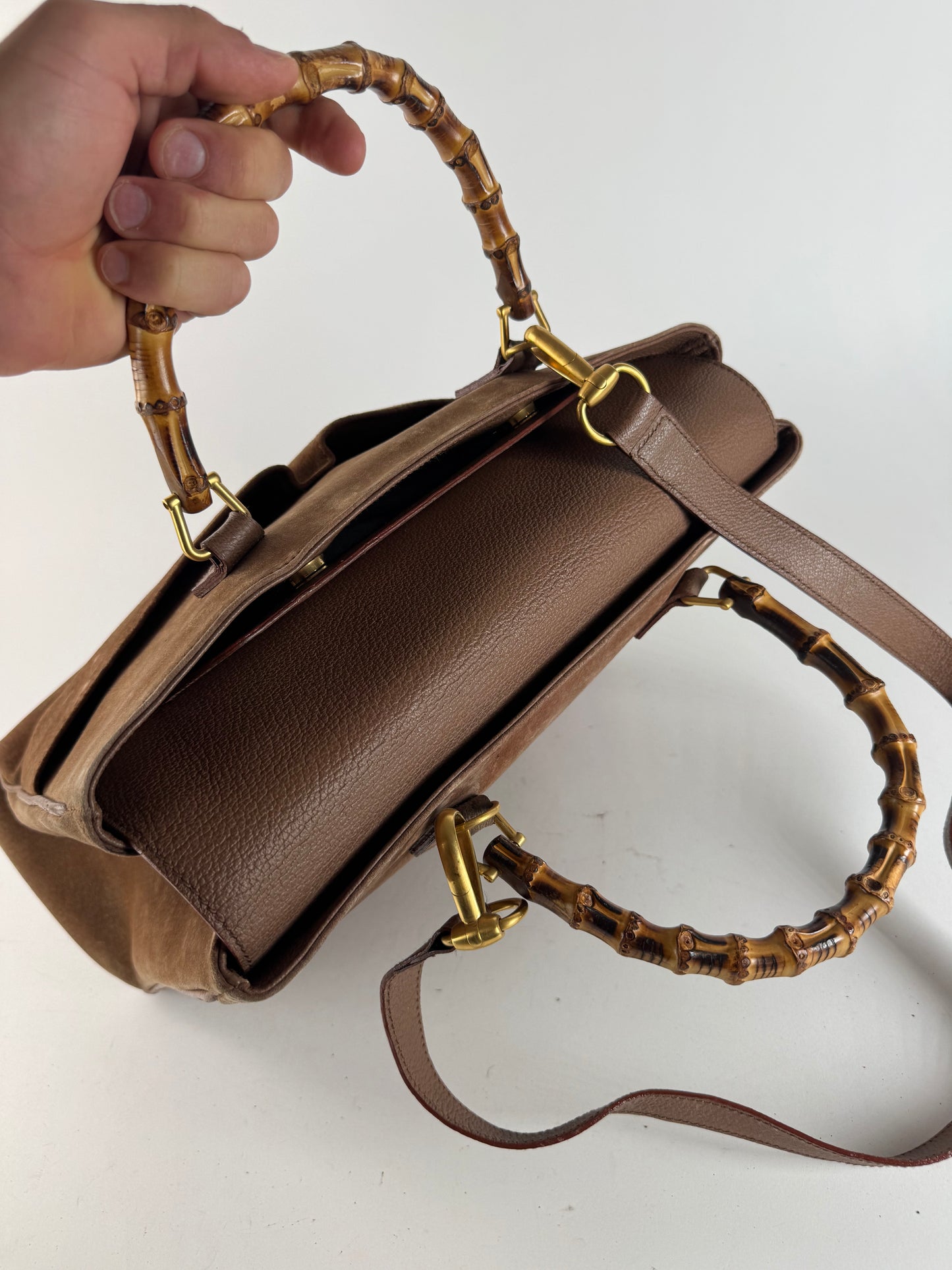 Sac vintage Gucci en daim et bambou à 2 voies marron