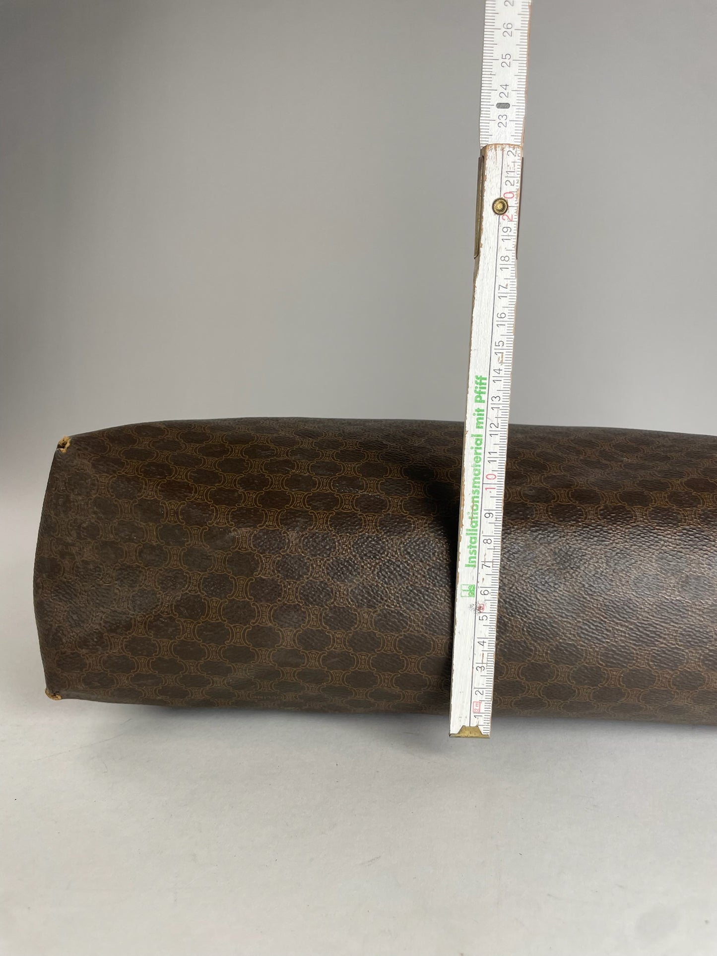 Vintage Celine Paris Triomphe Monogram Leather Tote Bag Brown