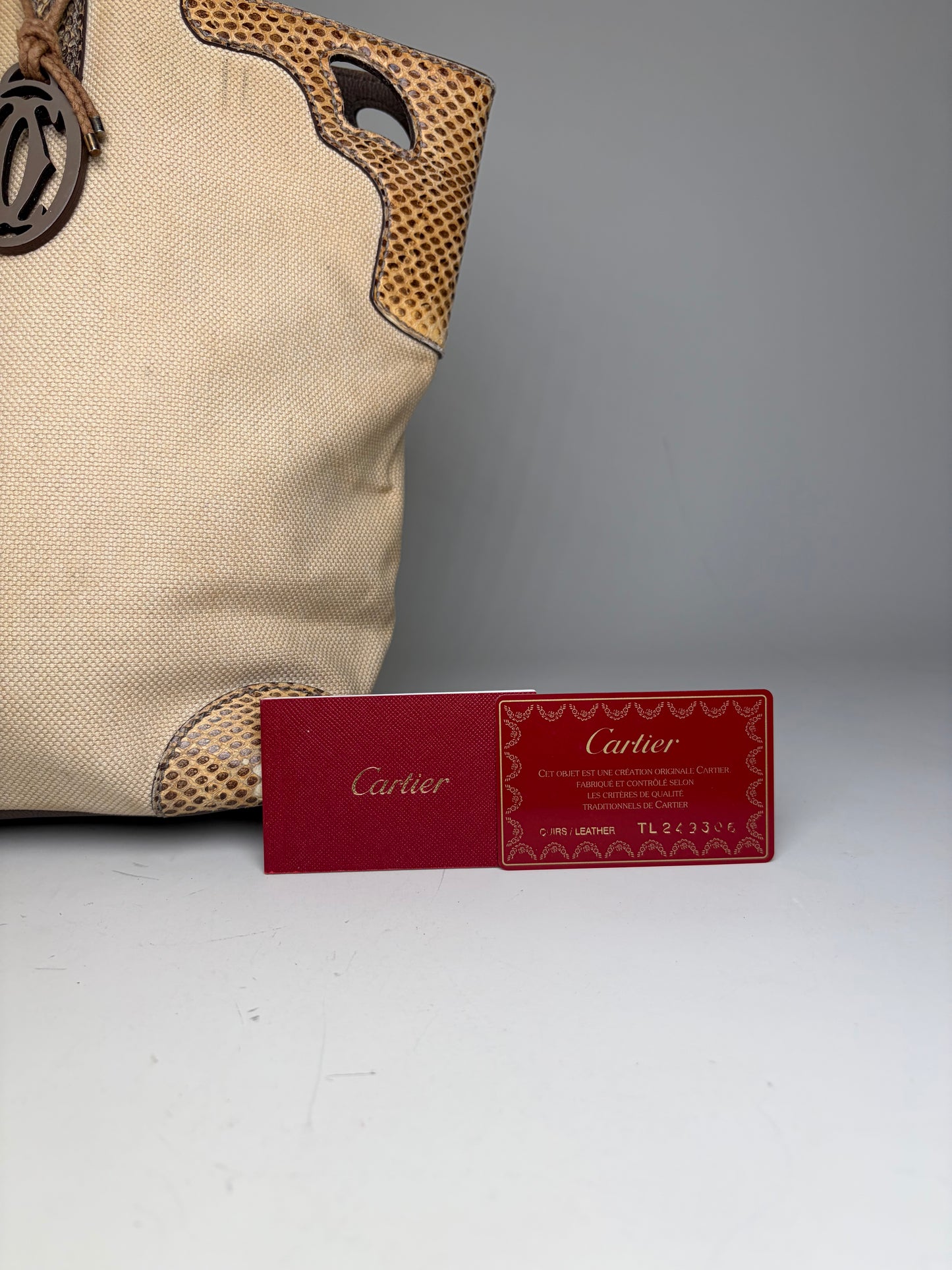 Vintage Cartier Canvas Tote Bag Beige Brown Silver