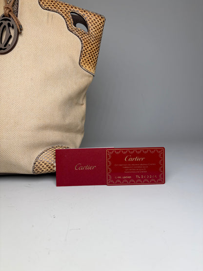 Vintage Cartier Canvas Tote Bag Beige Brown Silver
